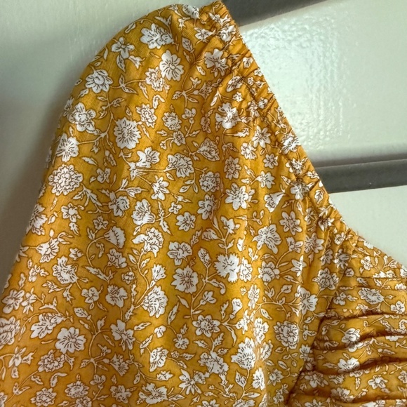 American Eagle Yellow Floral Ruched Long Sleeve Mini‎ Dress Size Small Milkmaid - Picture 6 of 16